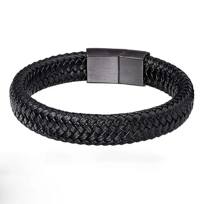 Black Leather Magnetic Bracelet