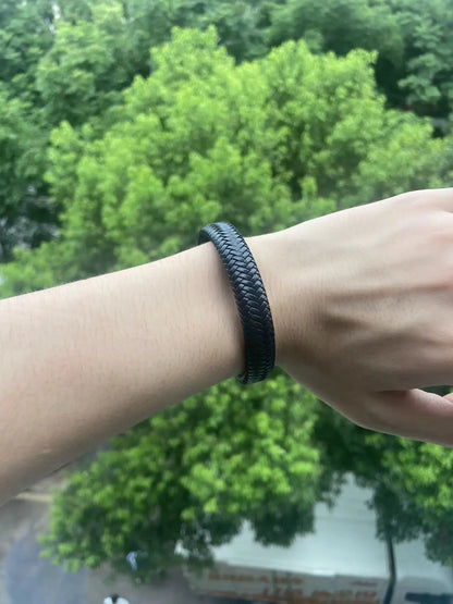 Black Leather Magnetic Bracelet