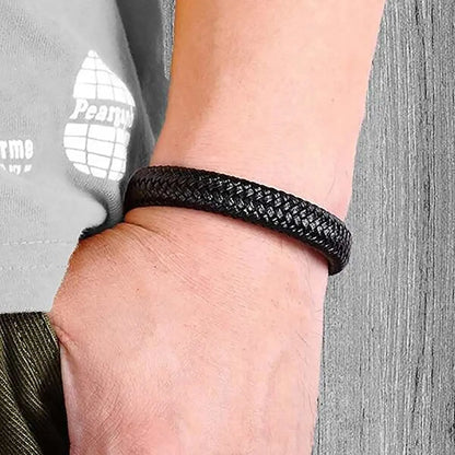 Black Leather Magnetic Bracelet